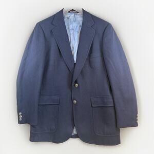 Vtg Austin Reed USA 40R Navy Wool Hopsack Stamped Button Mens Blazer Jacket Read